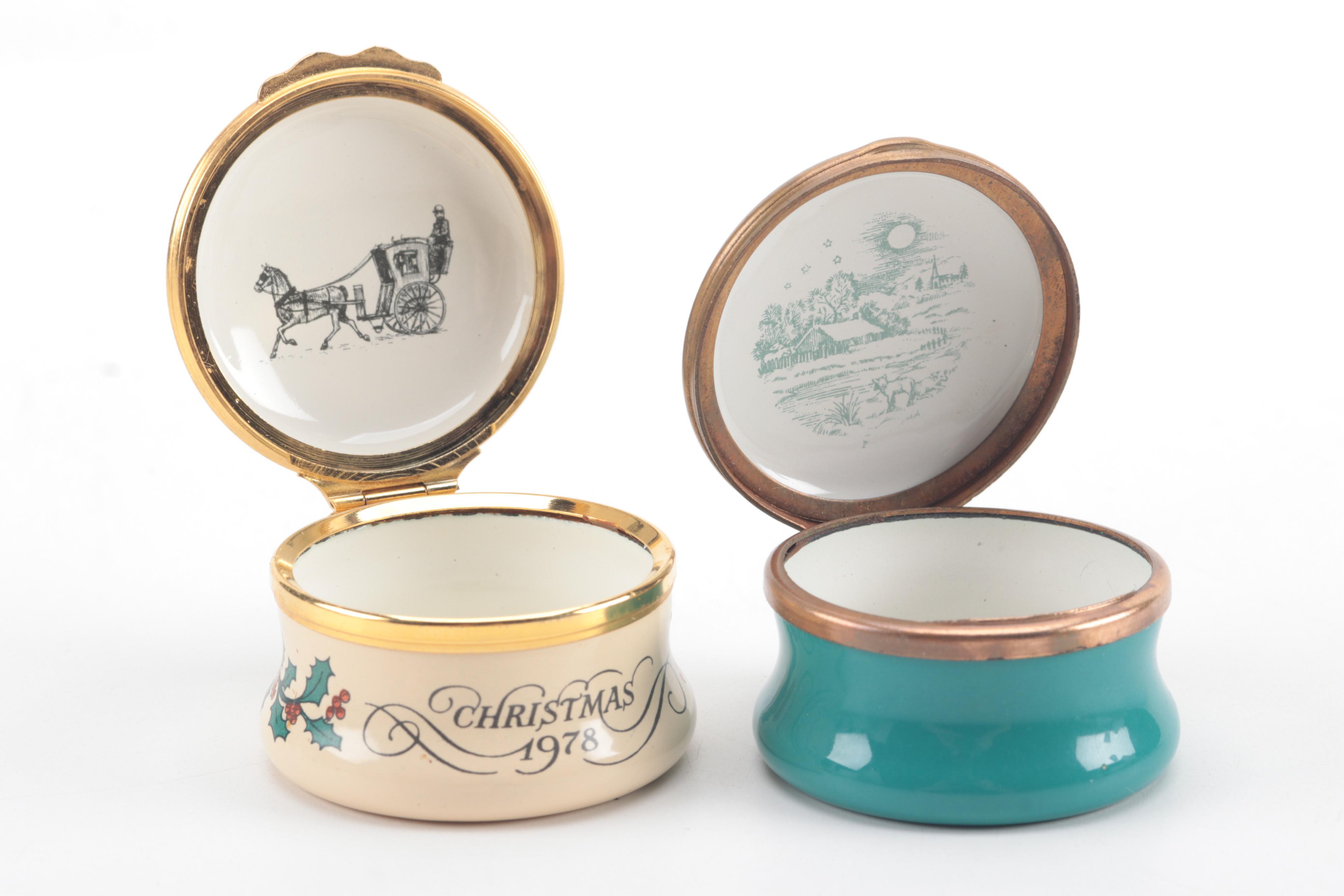 Halcyon Days Enamel Christmas Trinket Boxes, 1970s