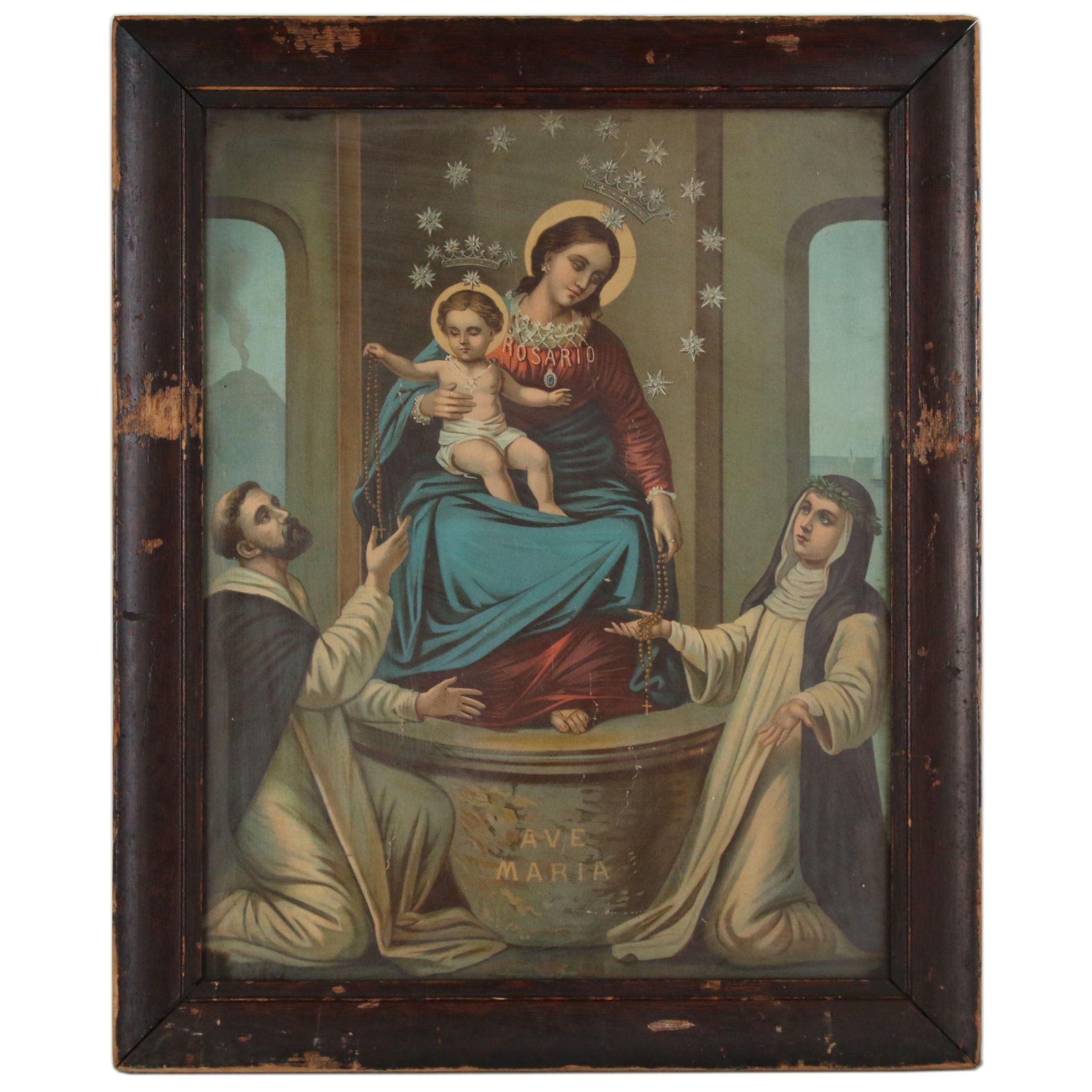 Chromolithograph "Our Lady of the Rosary of Pompei", Early 20th Century
