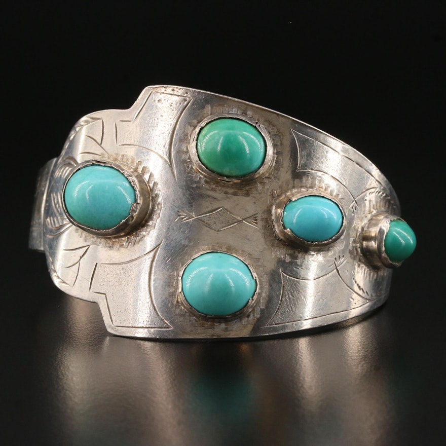 Sterling Silver Turquoise Engraved Cuff