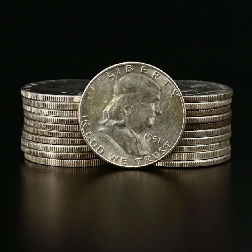 Twenty-One Franklin Silver Half Dollars