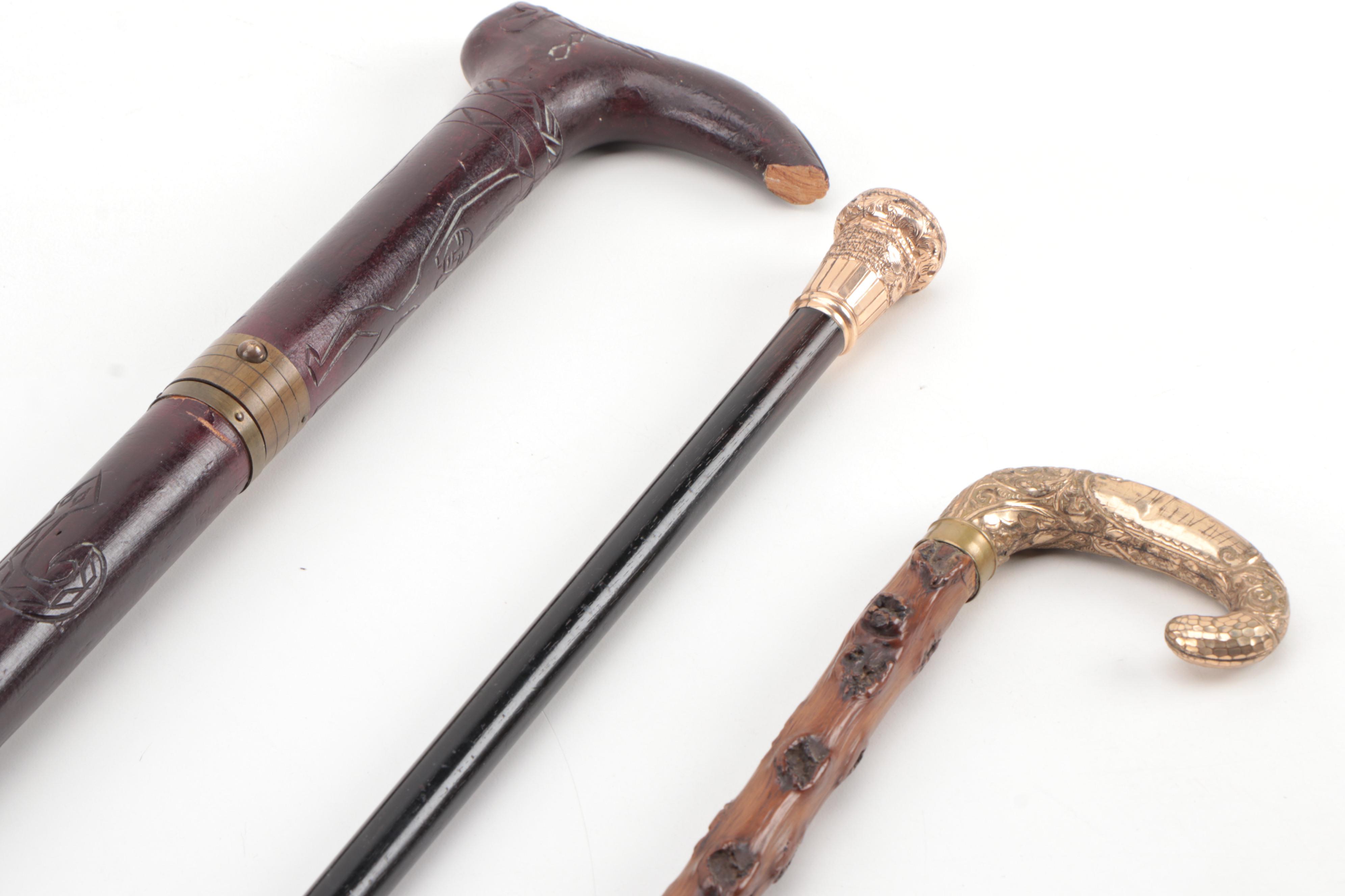 African Sword Cane with Thorn Wood Cane and Ebonized Wood Walking Stick