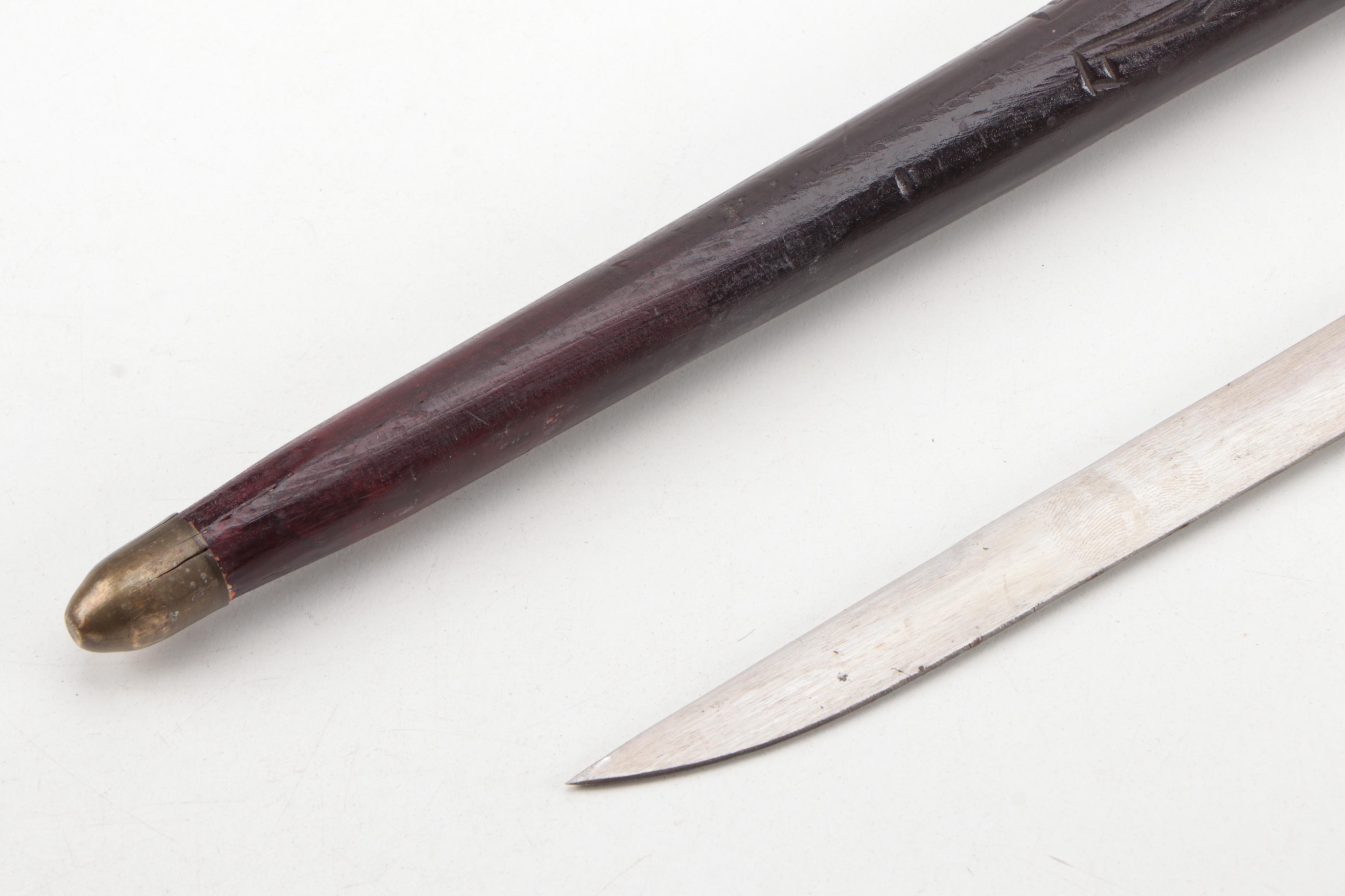 African Sword Cane with Thorn Wood Cane and Ebonized Wood Walking Stick