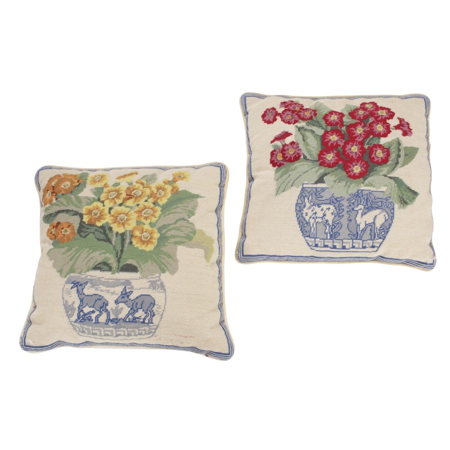 1'1 x 1'1 Hand Embroidered French Pictorial Tapestry Pillows, 2000s