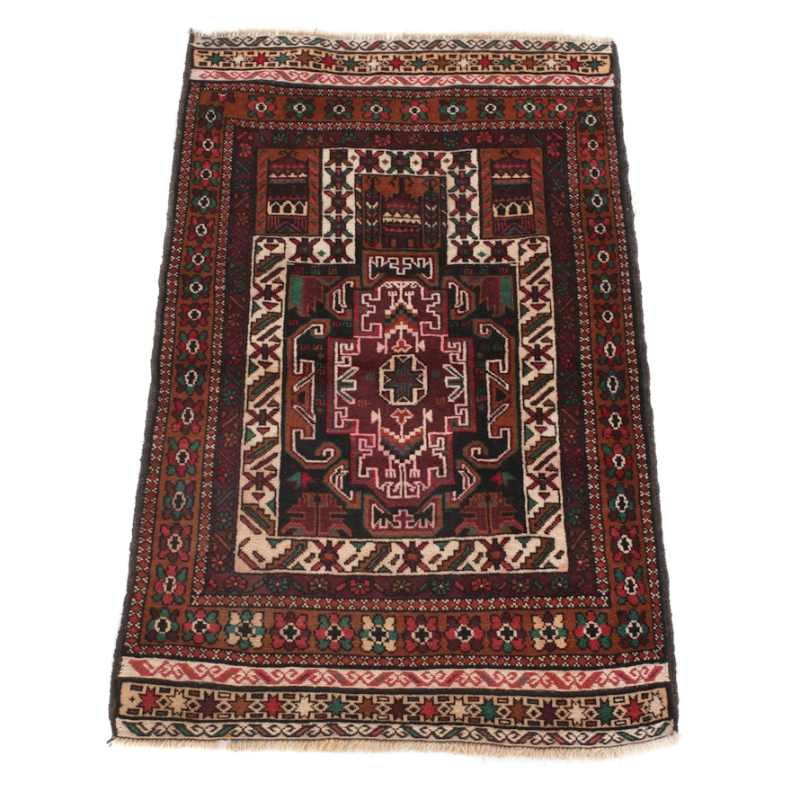 2'10 x 4'6 Hand-Knotted Persian Balouch Rug, 1990s