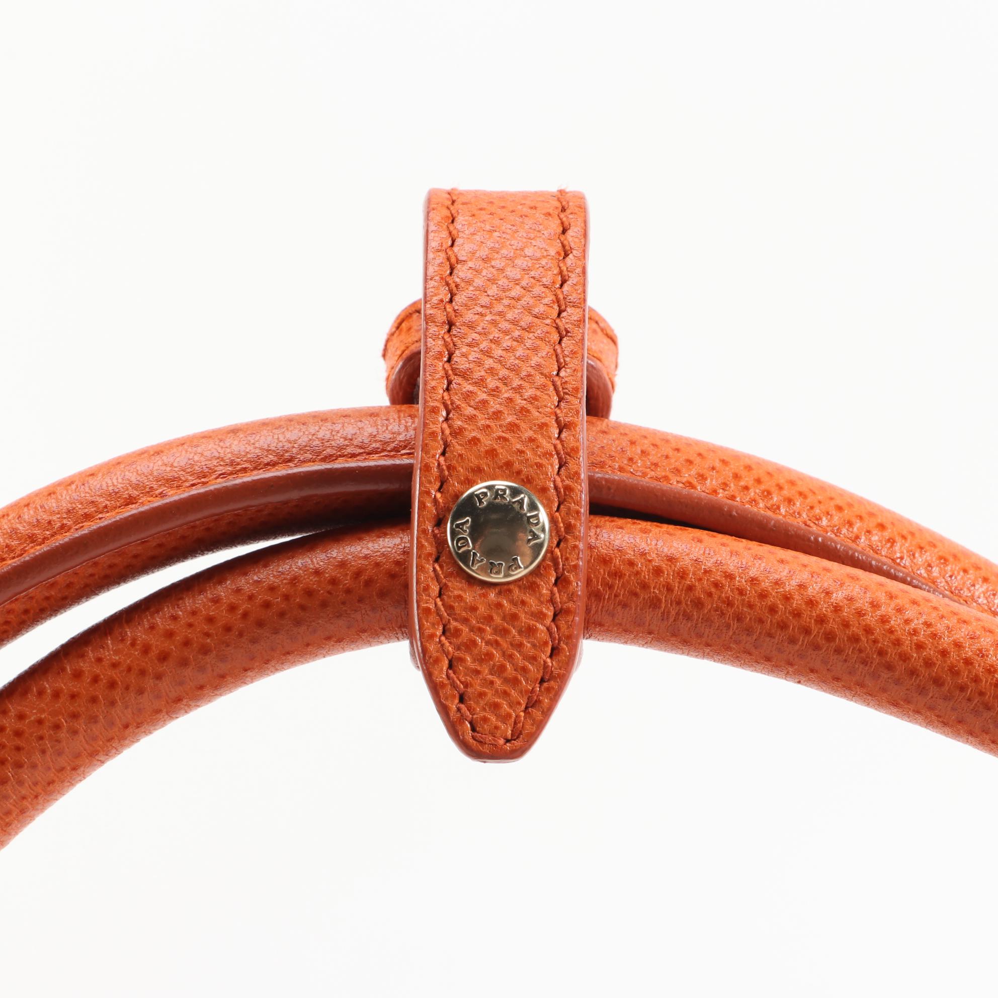 Prada Satchel in Corda Canapa Canvas with Papaya Saffiano Leather Trim