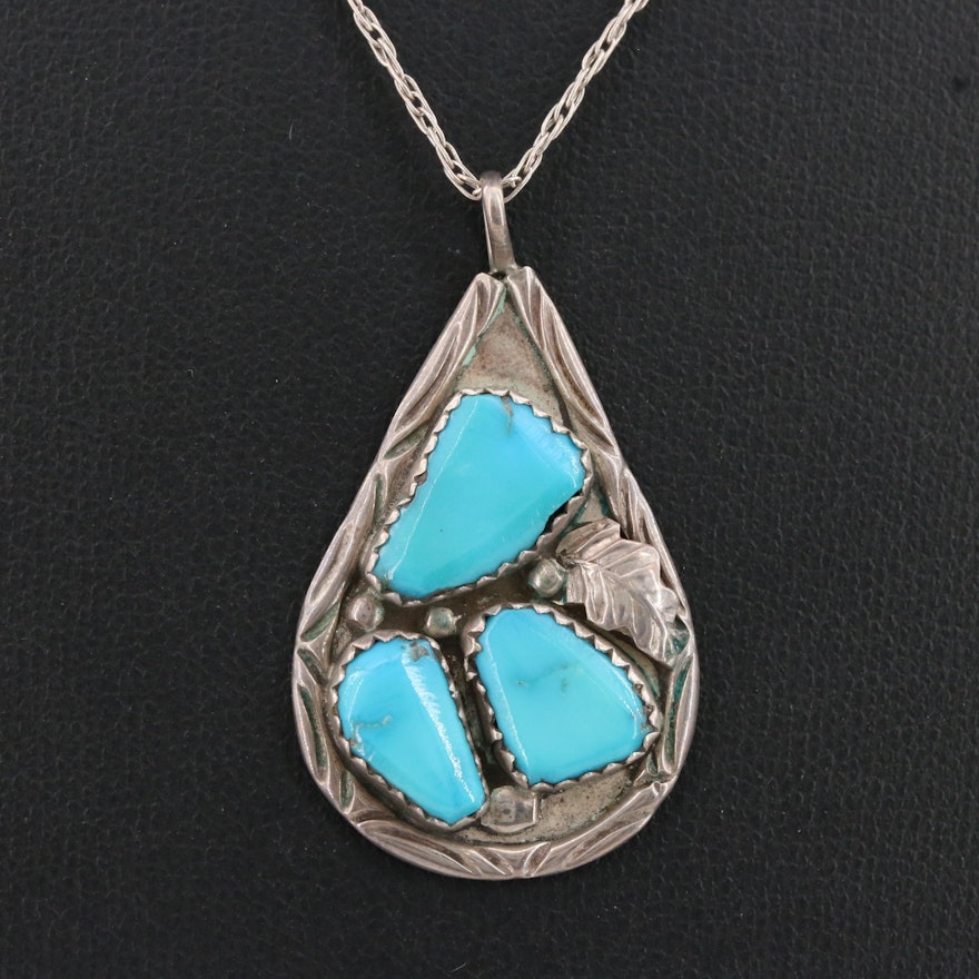 F Cheama Zuni Sterling Turquoise Necklace with Applique