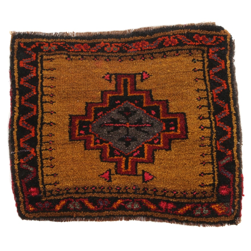 1'5 x 1'8 Hand-Knotted Turkish Village Rug, 1960s