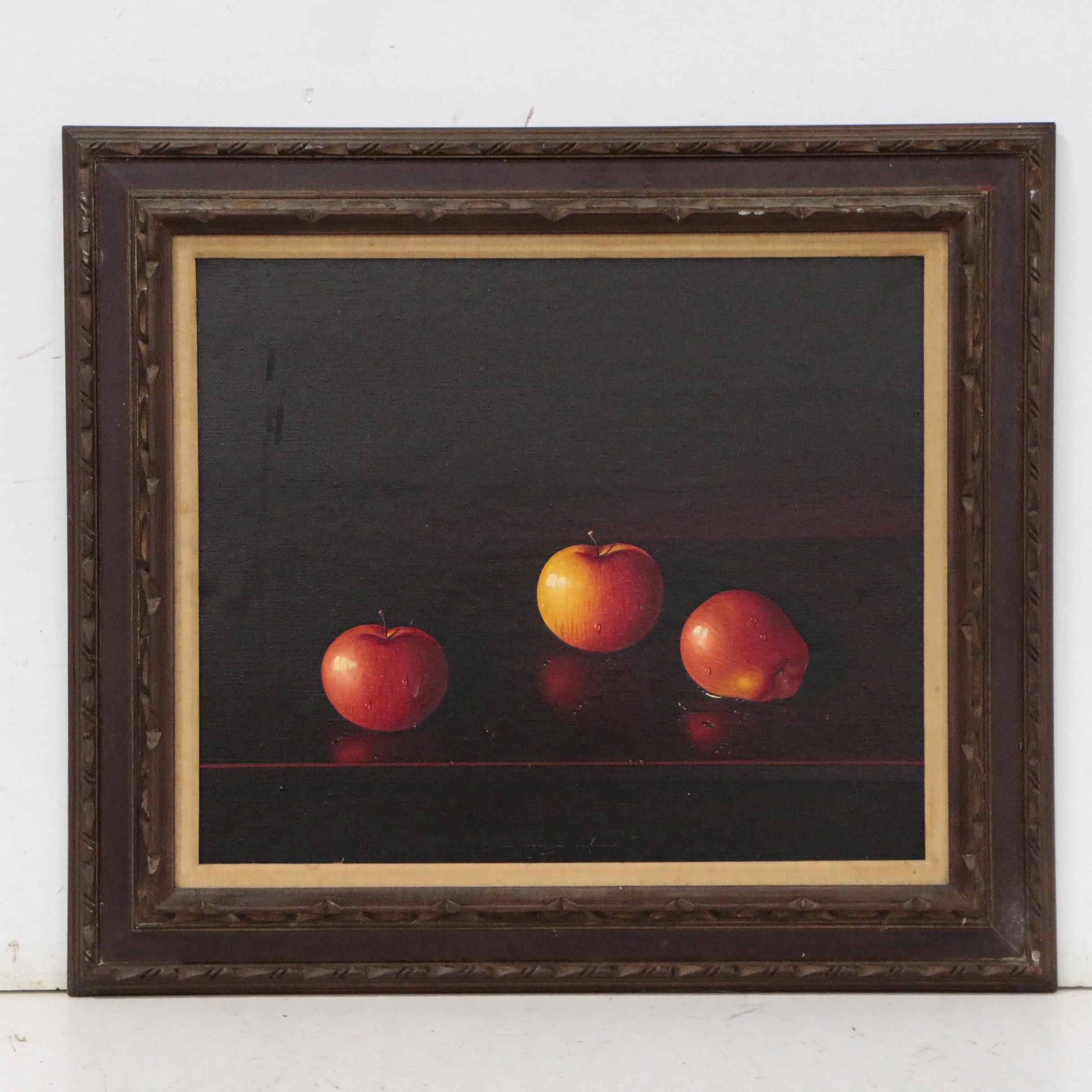 F. Guarnieri Still Life Oil Painting of Apples, Mid 20th Century