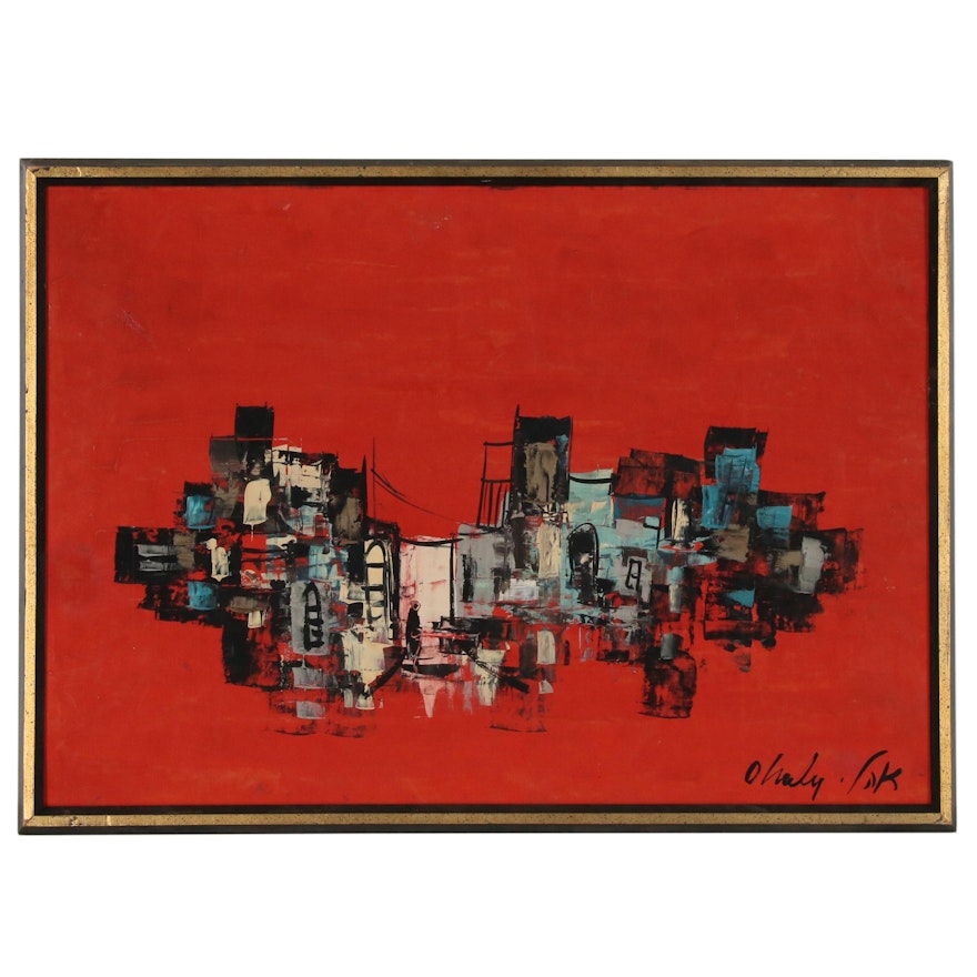 Saul Ohaly Urban Landscape Oil Painting,  Late 20th Century