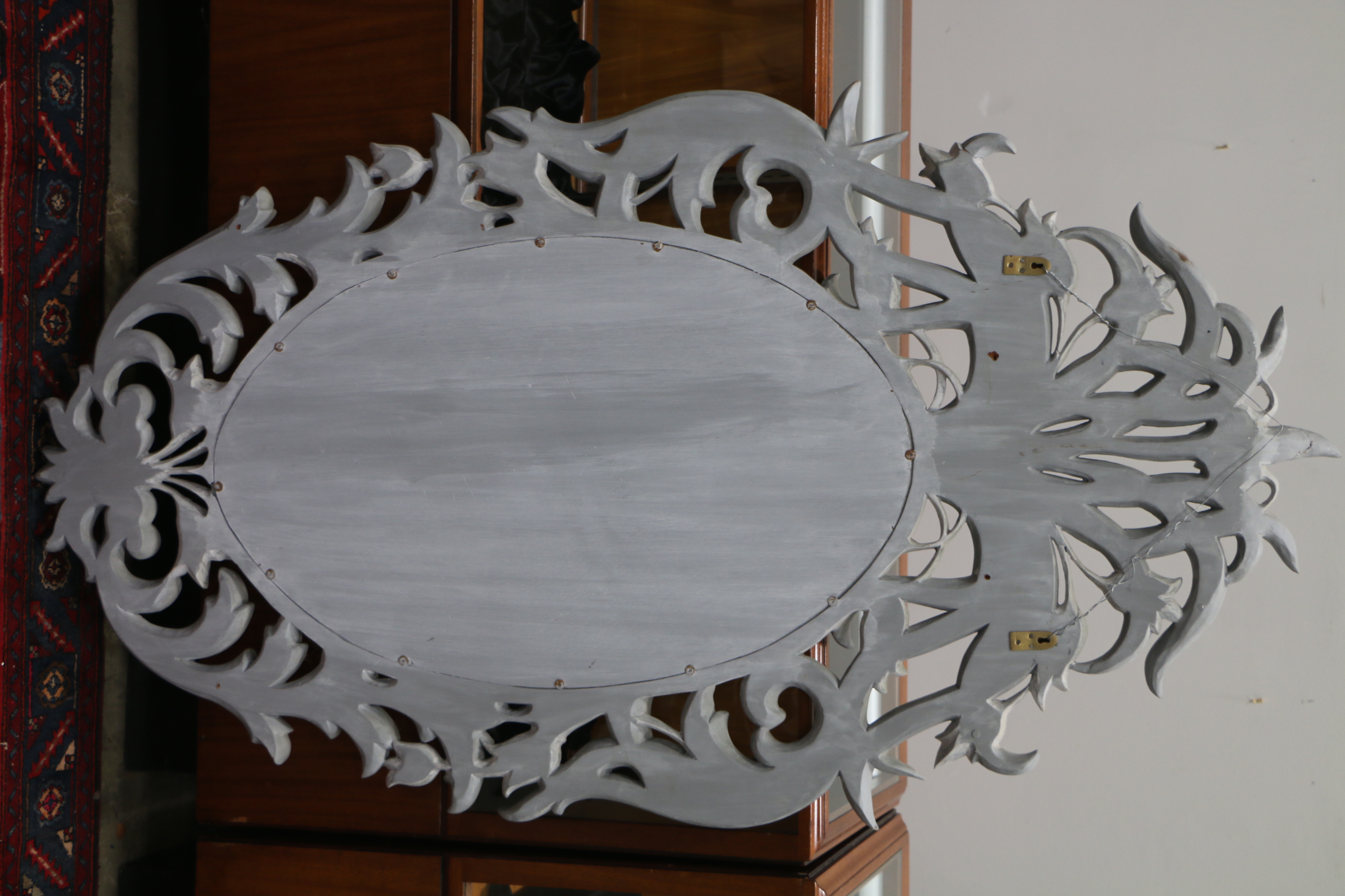 Portuguese Hand-Carved and Painted Wood Tulip Wall Mirror