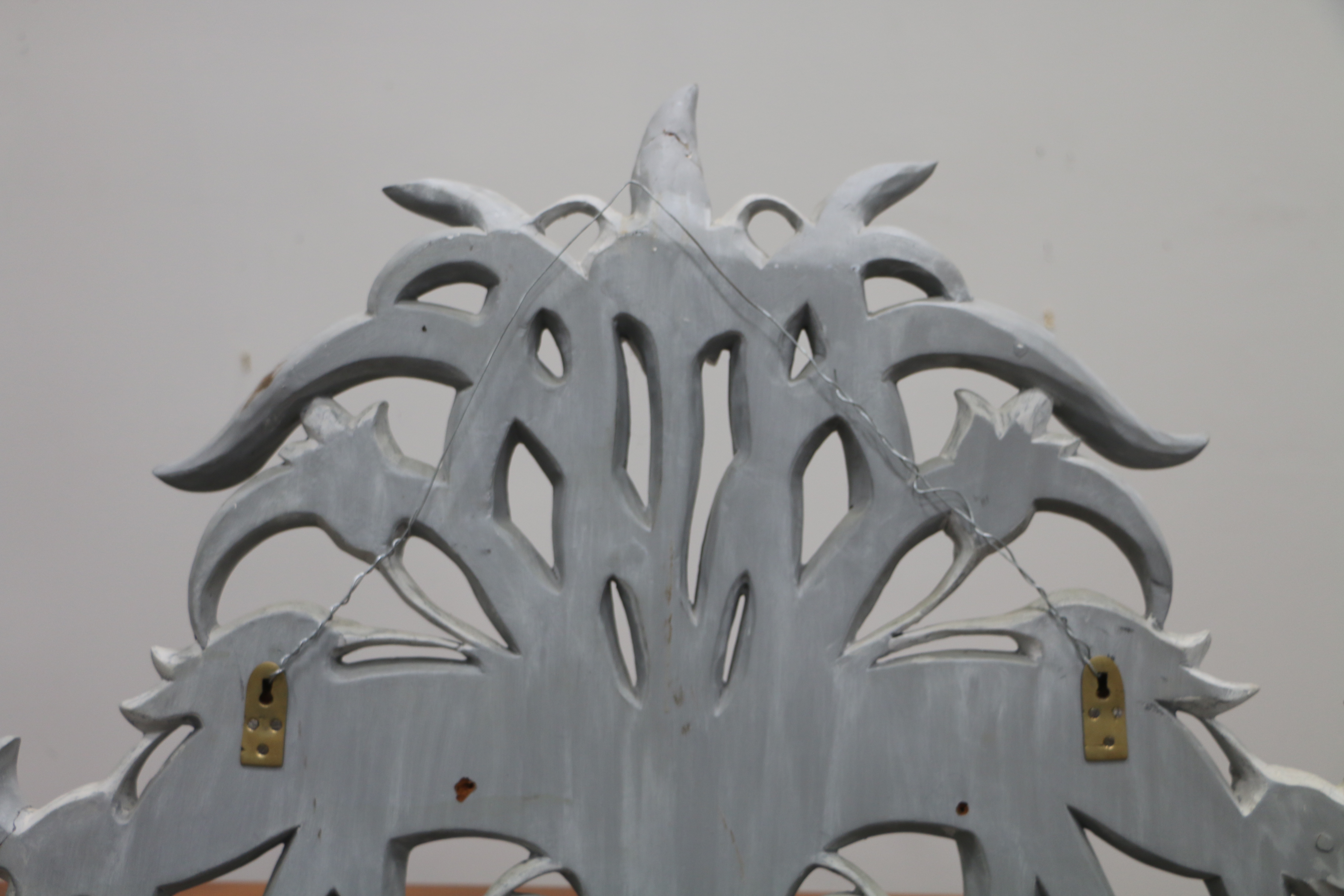 Portuguese Hand-Carved and Painted Wood Tulip Wall Mirror