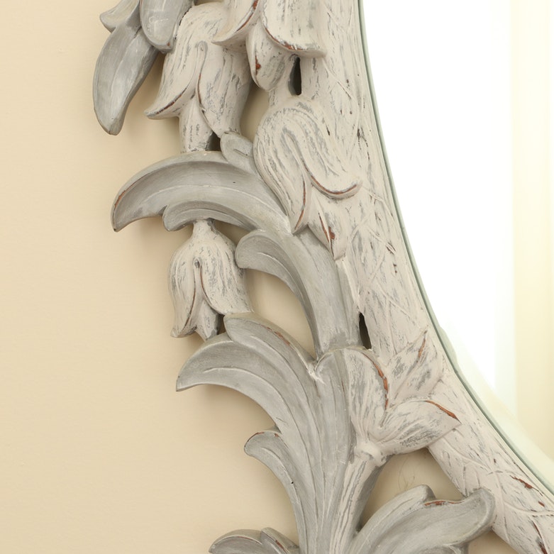 Portuguese Hand-Carved and Painted Wood Tulip Wall Mirror