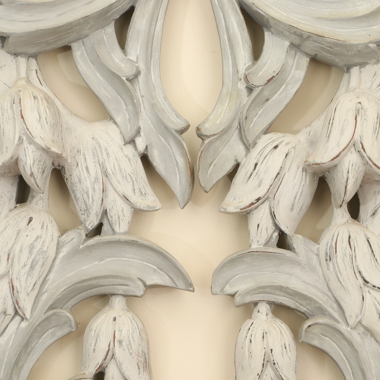 Portuguese Hand-Carved and Painted Wood Tulip Wall Mirror