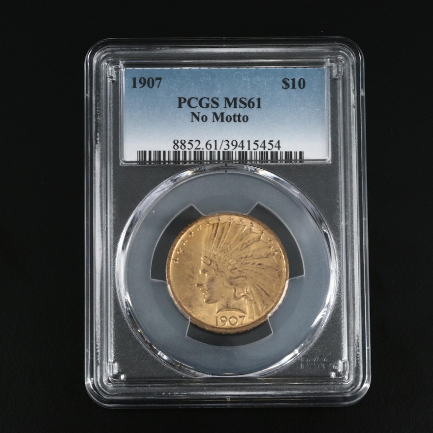 PCGS Graded MS61 1907 Indian Head Gold Eagle Coin, No Motto Variety