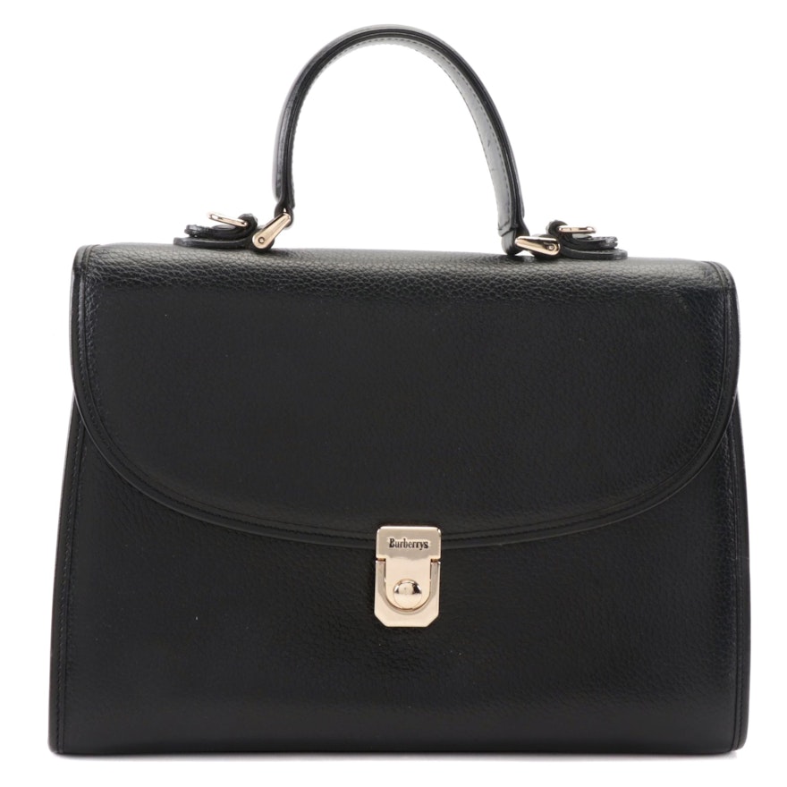 Burberrys Two-Way Satchel in Black Grained Leather