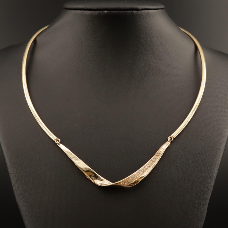 14K Diamond Ribbon Omega Link Necklace