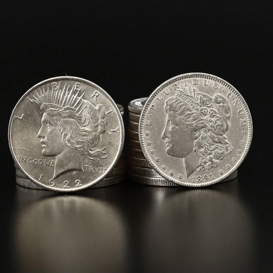 Twenty High Grade Silver Dollars, Morgan and Peace