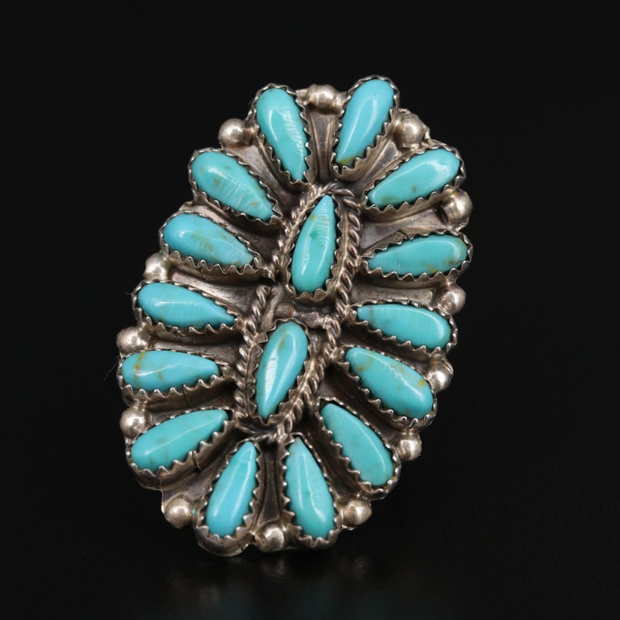 Paul Jones Navajo Diné Sterling Silver Turquoise Petit Point Ring