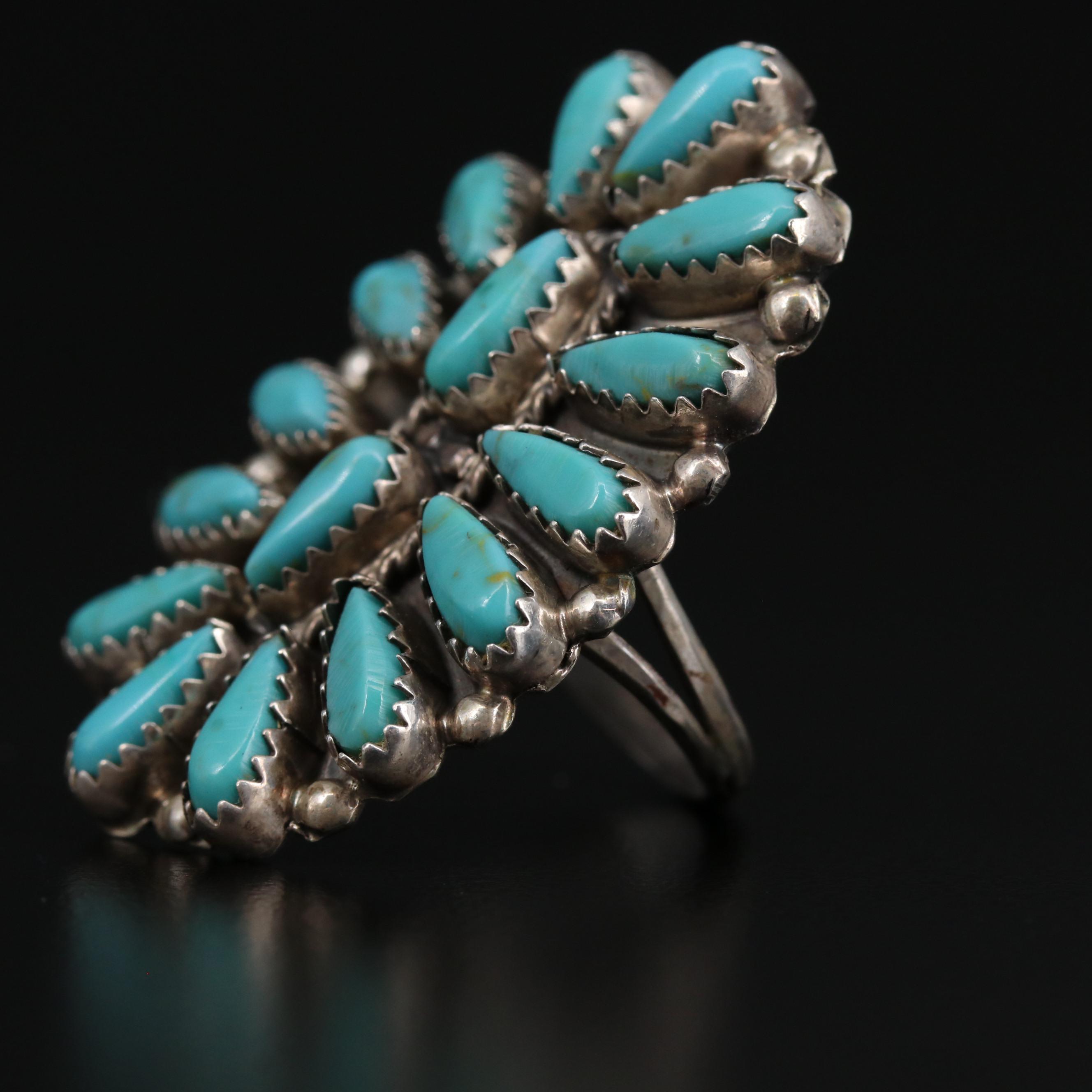 Paul Jones Navajo Diné Sterling Silver Turquoise Petit Point Ring