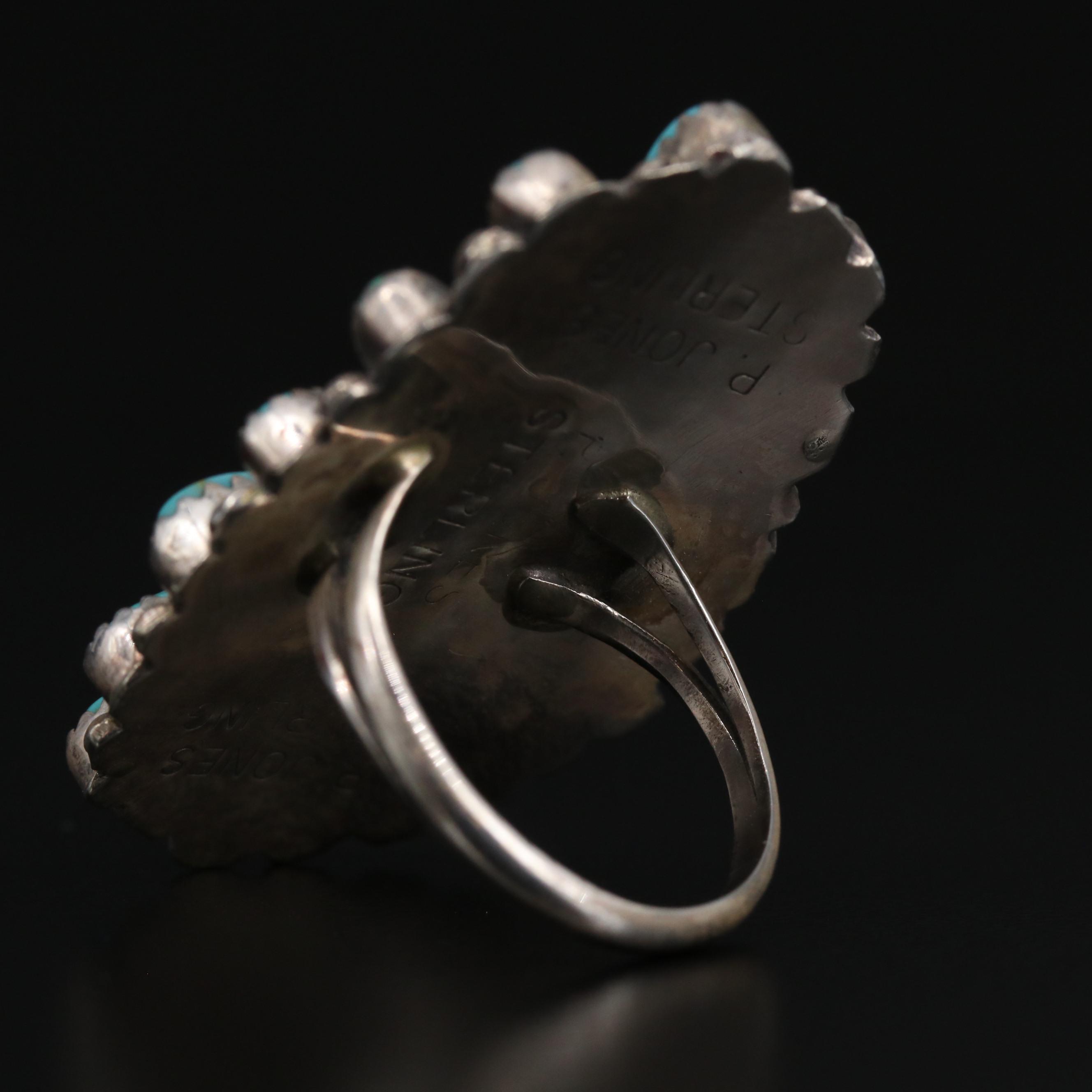 Paul Jones Navajo Diné Sterling Silver Turquoise Petit Point Ring