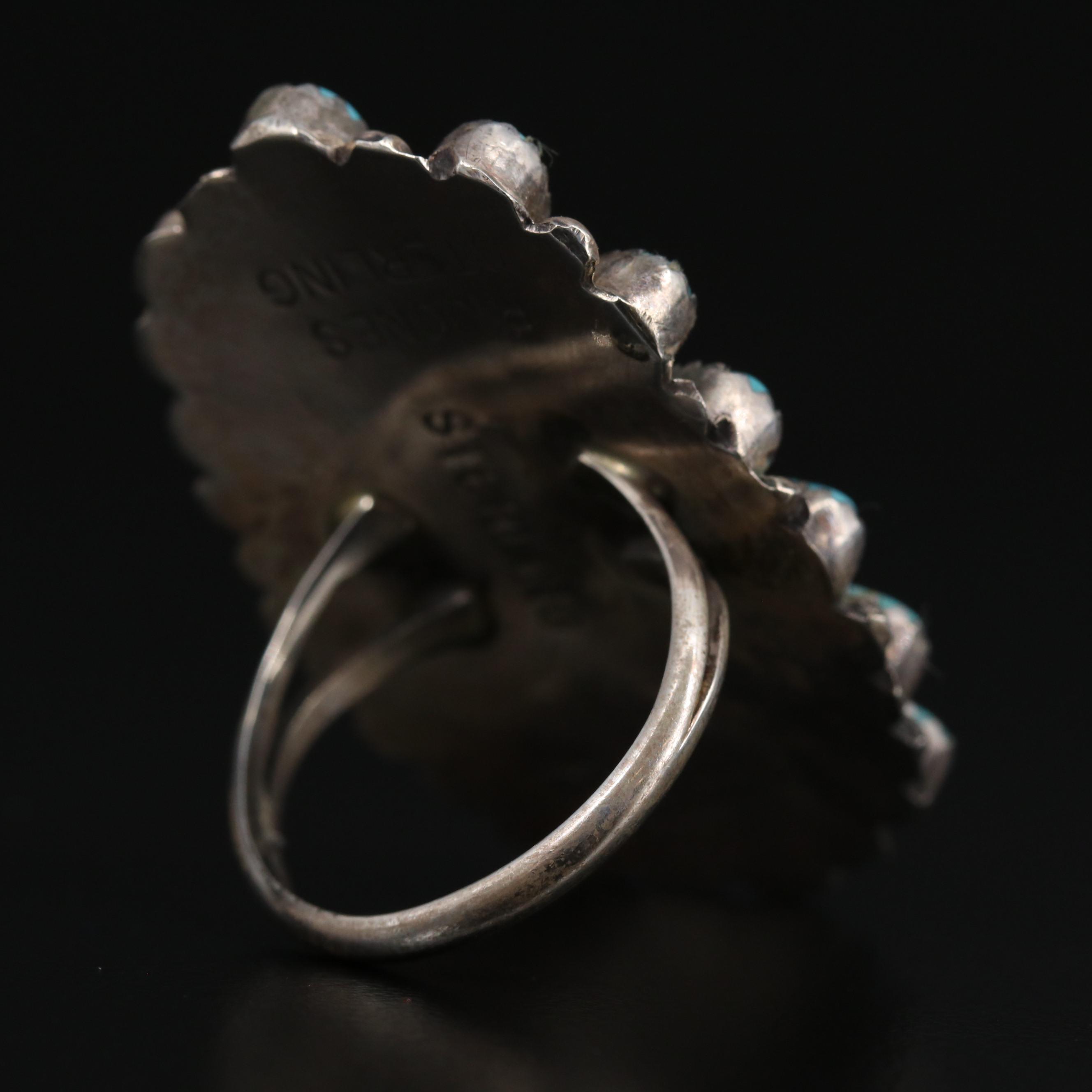 Paul Jones Navajo Diné Sterling Silver Turquoise Petit Point Ring