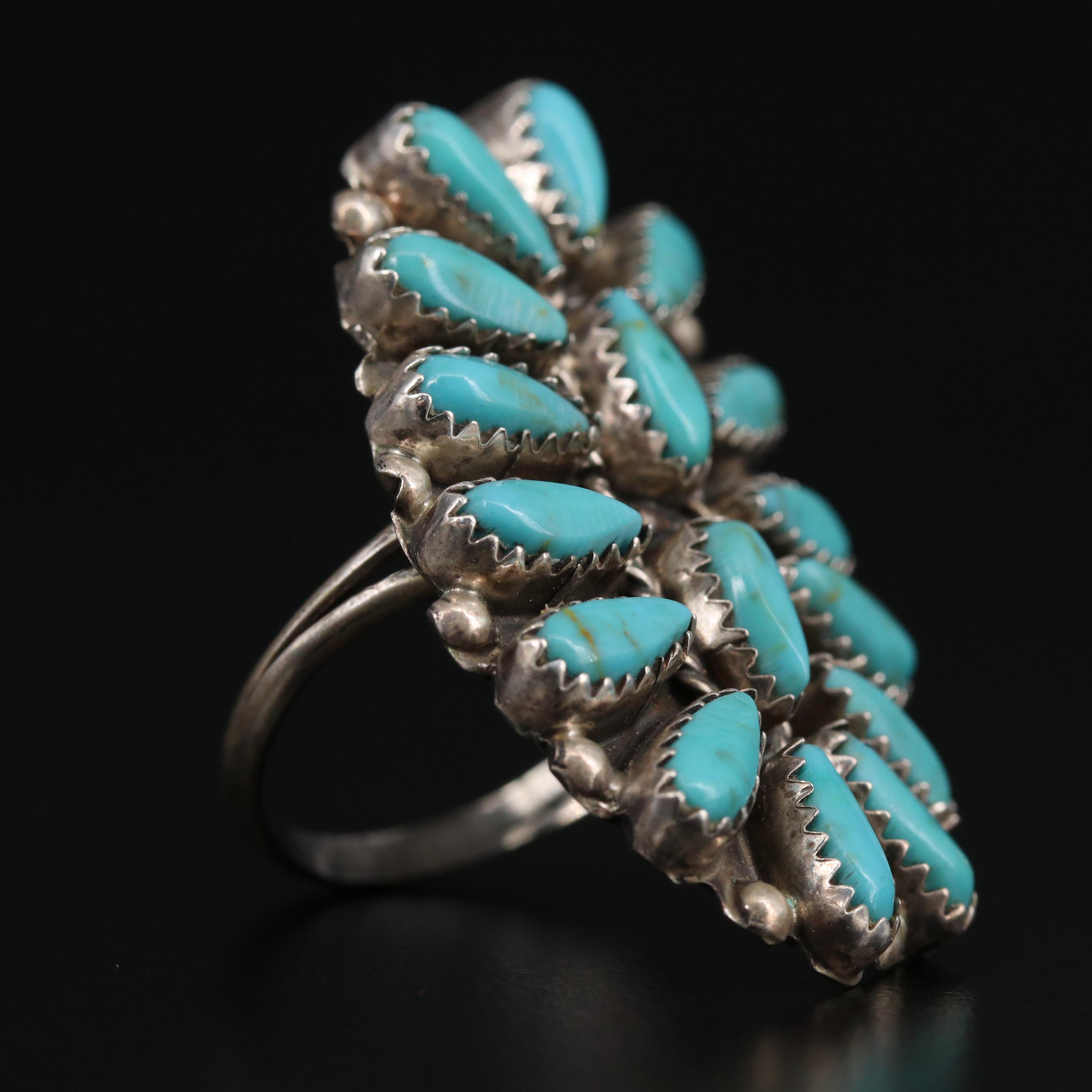Paul Jones Navajo Diné Sterling Silver Turquoise Petit Point Ring