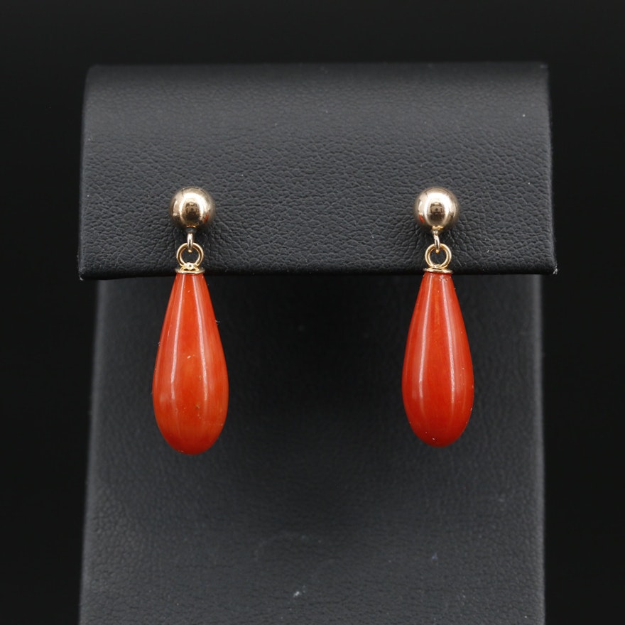 14K Coral Dangle Earrings