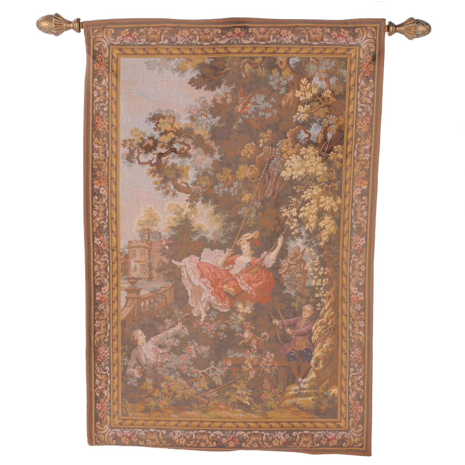 Jules Pansu Tapestry after "The Swing" by Jean-Honore Fragonard, Mid-20th C.