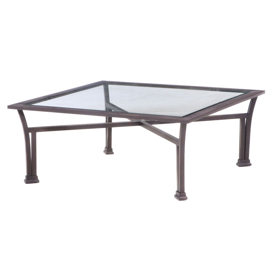 Bronze-Patinated Metal and Glass Top Coffee Table