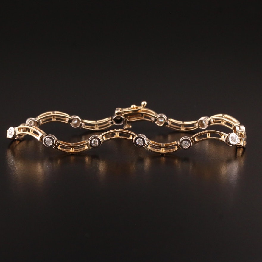 14K Diamond Wavy Link Bracelet