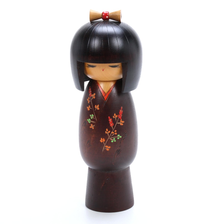 Japanese Hand-Painted Wooden Kokeshi Doll