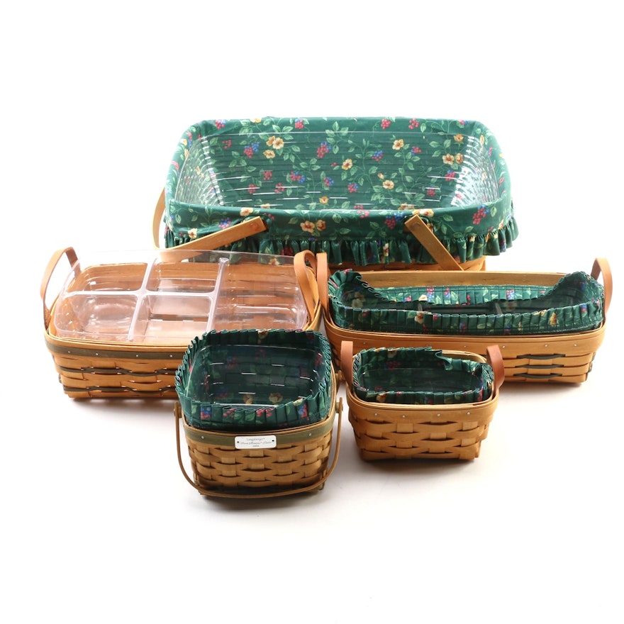 Longaberger Handwoven Baskets with Cotton Fabric and Plastic Liners