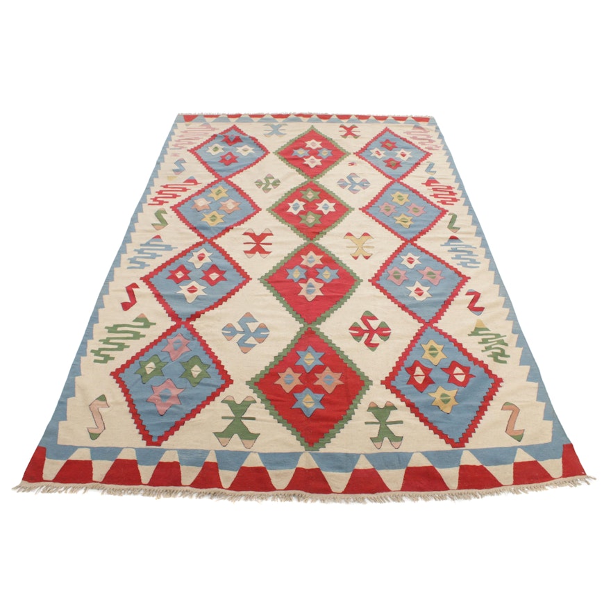 8'2 x 12'8 Handwoven Turkish Village Kilim, 1960s