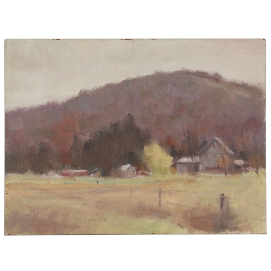 Harry Barton Rural Valley Landscape Oil Painting, Mid 20th Century