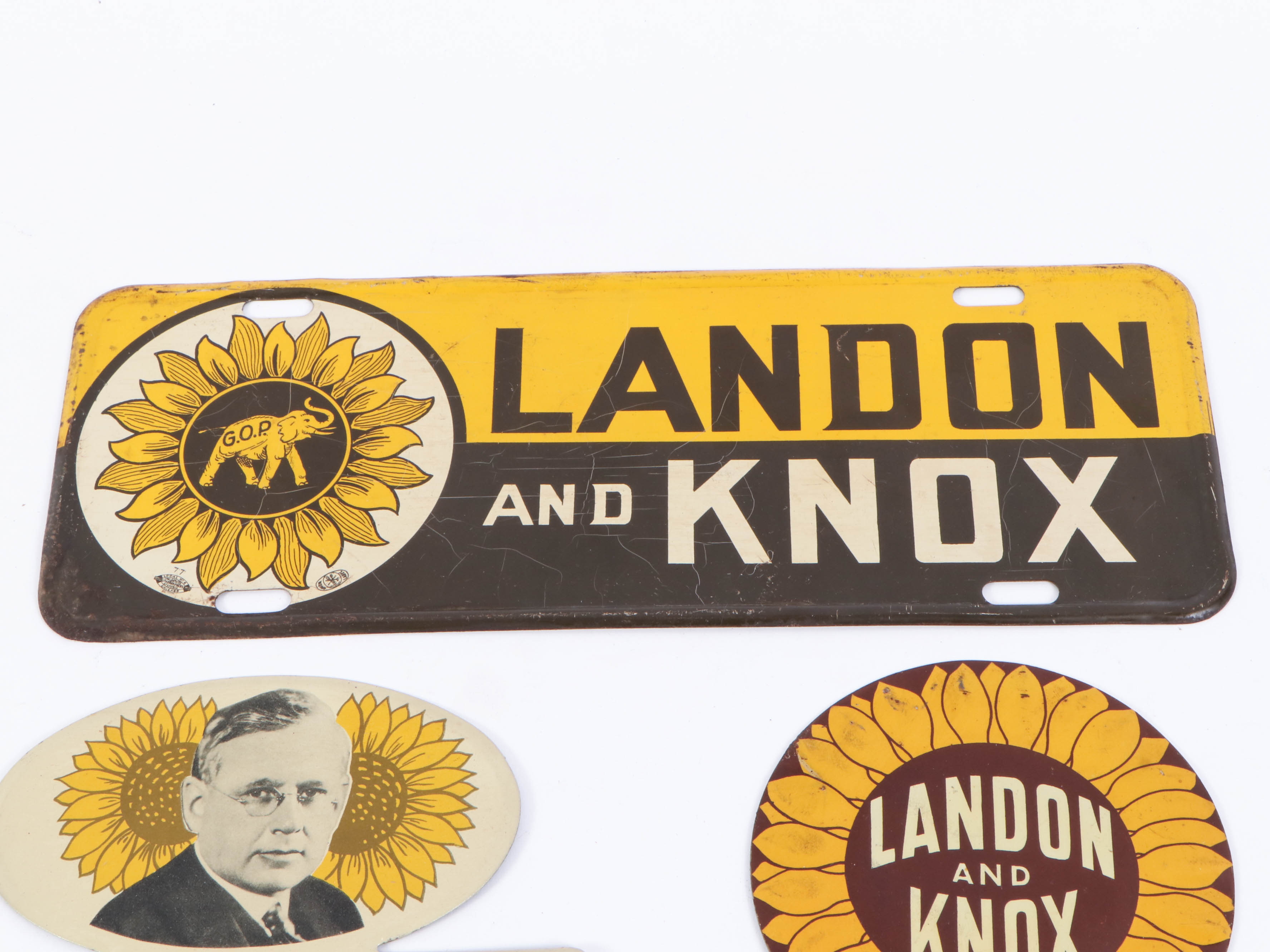 Alf Landon and Frank Knox License Plate and Tags, 1930s