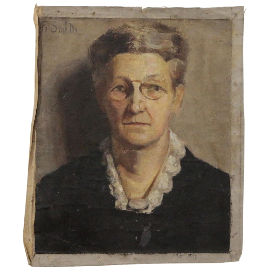 Portrait Oil Painting of Older Woman in Glasses