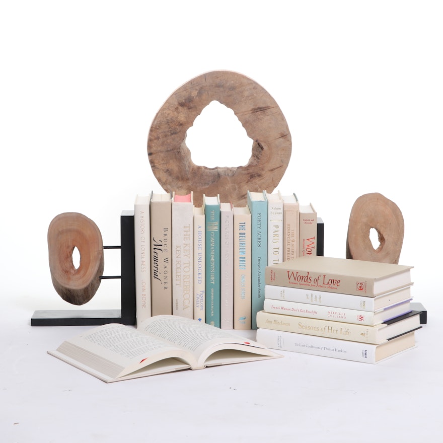 "Ironwood II" Wood Sculpture with Matching Bookends and Books