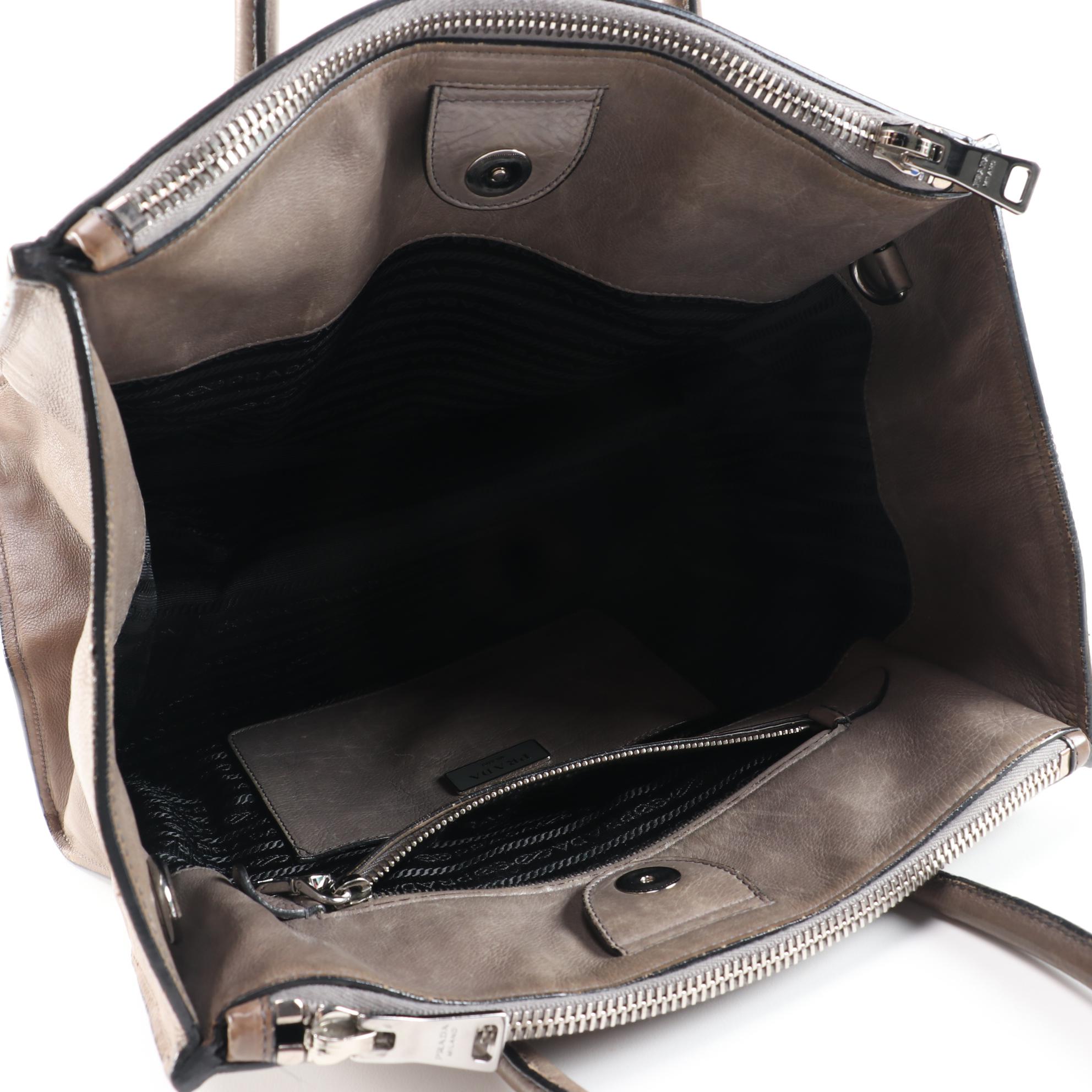 Prada Twin Pocket Winged Two-Way Tote Bag in Taupe Calf Leather
