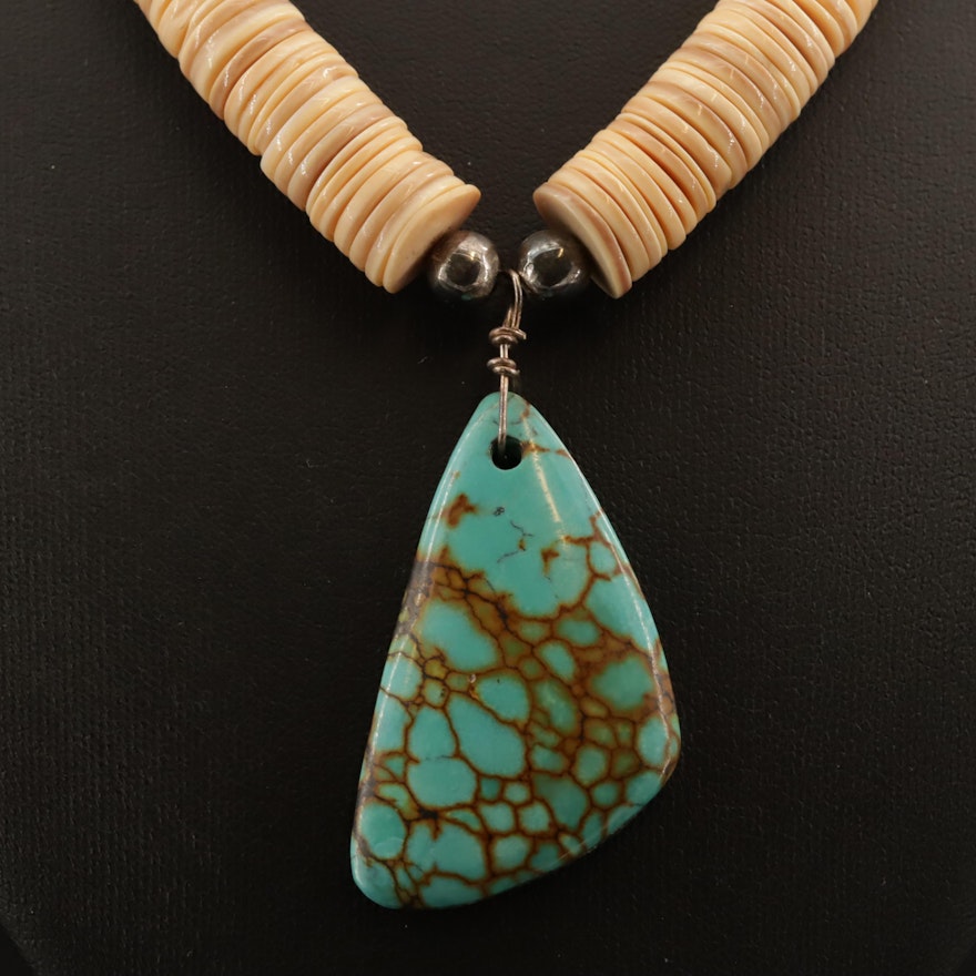 Turquoise and Shell Graduated Heishi Necklace