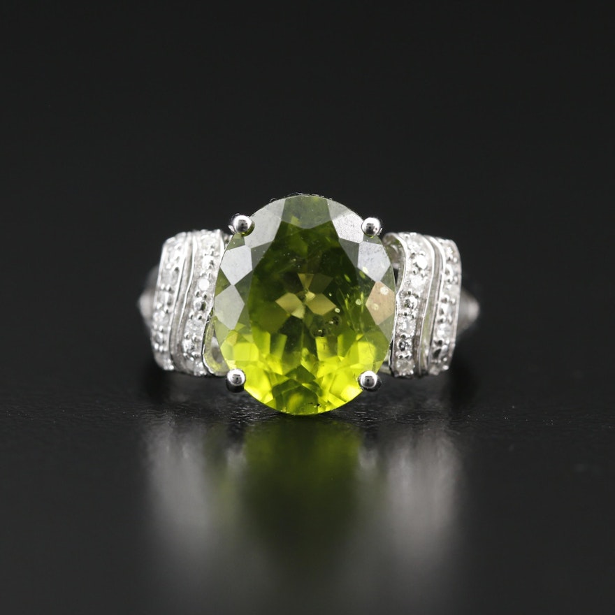 Sterling Peridot and Diamond Ring