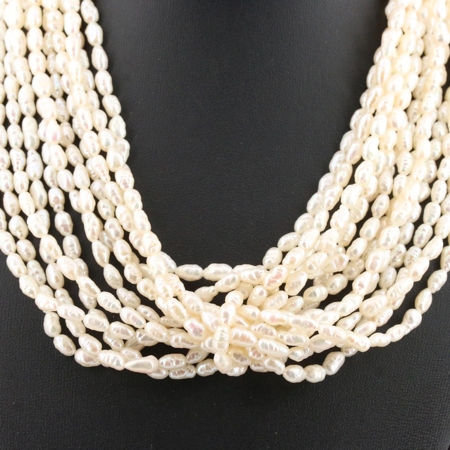 Multi-Strand Rice Pearl Necklace