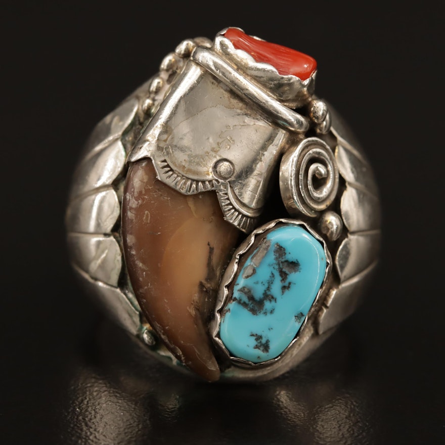 Southwestern Style Sterling Silver Ring with Mixed Stones