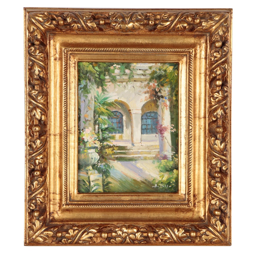 Decorative Oil Painting of Courtyard, Late 20th to Early 21st Century