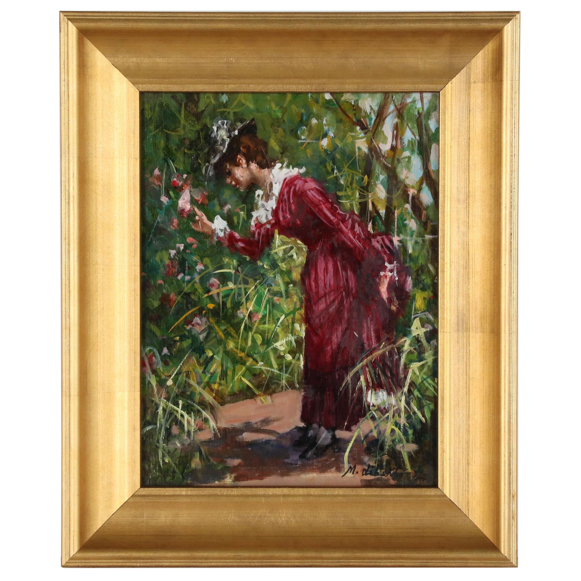 Maria Liberti Oil Painting of Woman in Garden, 21st century