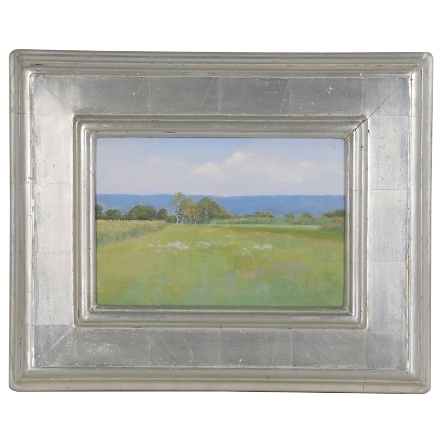 Meadow Landscape Oil Painting, Late 20th Century