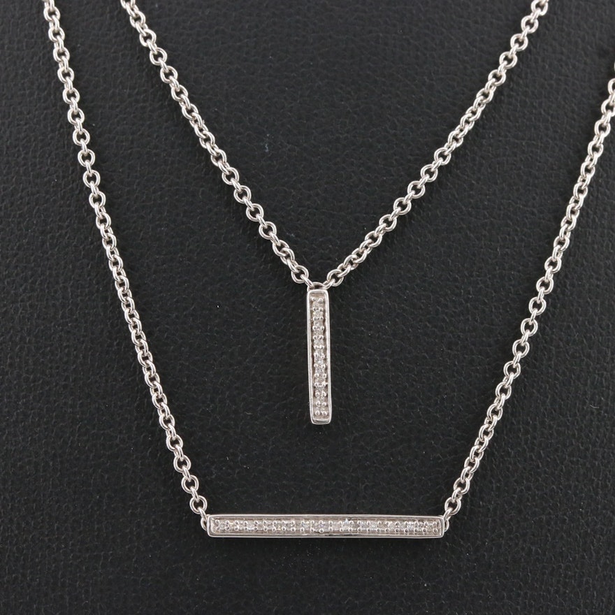 Sterling Silver Diamond Double Bar Pendant Necklace