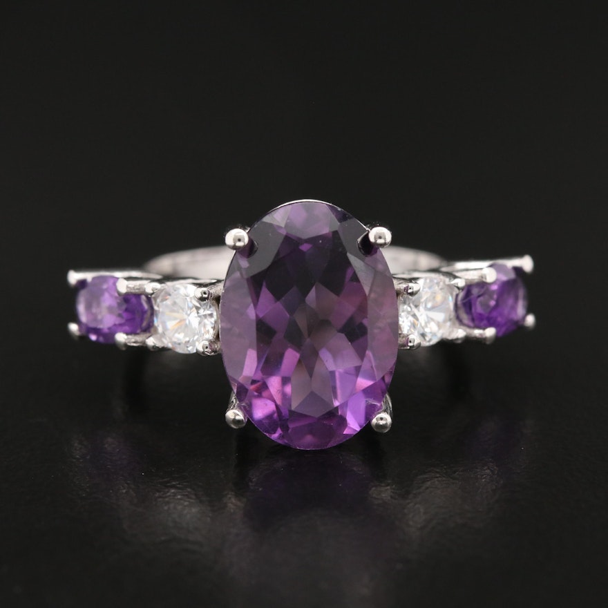 Sterling Silver Amethyst and Cubic Zirconia Ring