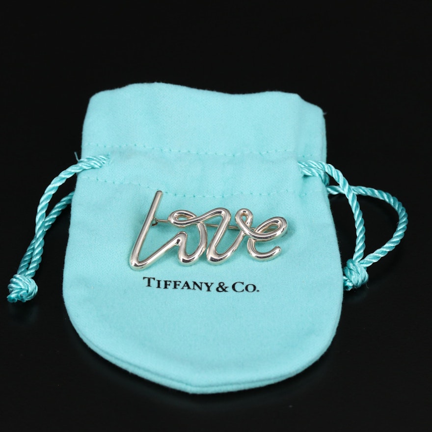 Paloma Picosso for Tiffany & Co. "Graffiti Love" Sterling Brooch with Pouch