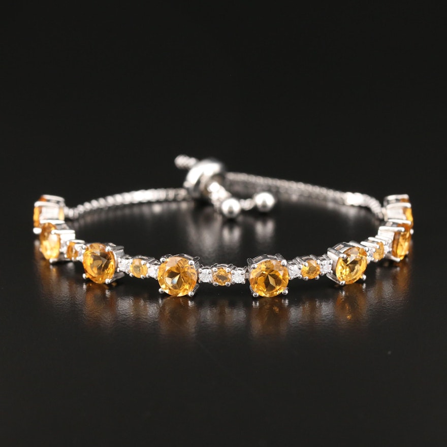 Sterling Silver Citrine and Cubic Zirconia Bolo Bracelet