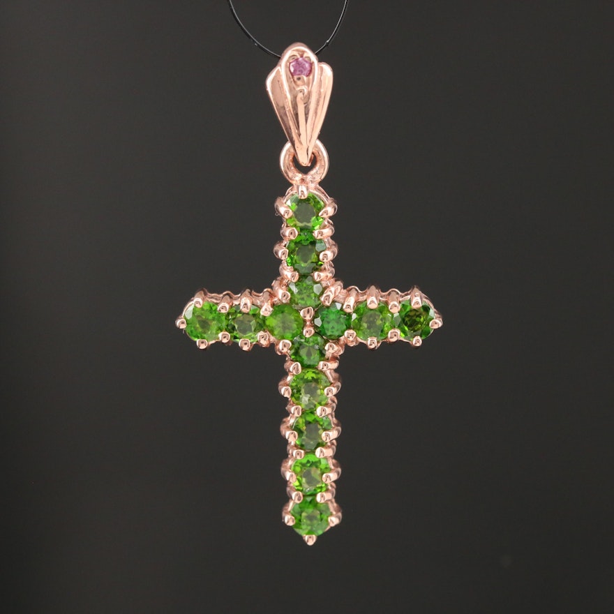 Sterling Silver Diopside Cross Pendant
